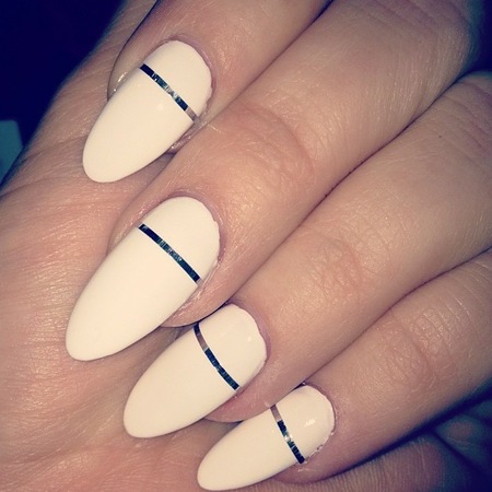 Rock White Nails with Metallic Stripe