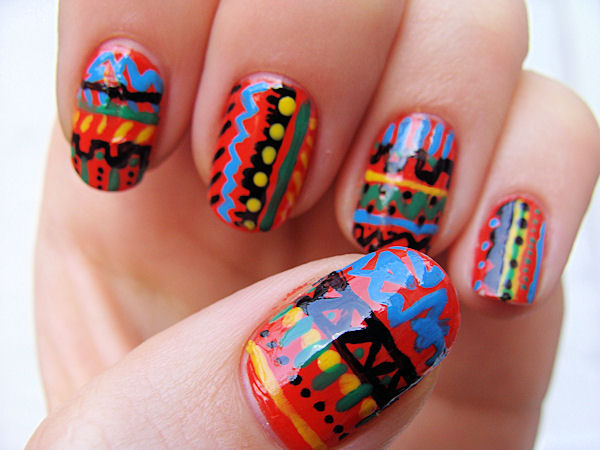 Colorful Traditional Tribal Nails