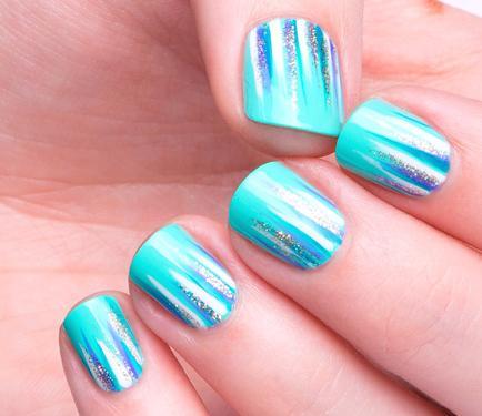 Shiny Nails with Cool Aqua Theme