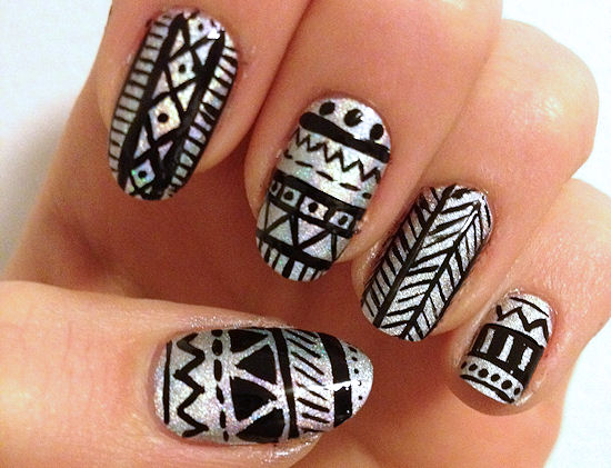 Sizzling Silver with Black Tribal Nails
