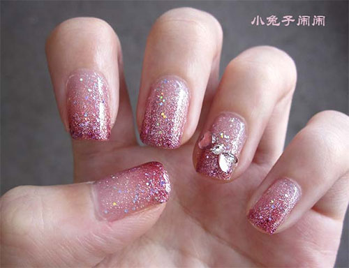 Soothing Pink Glittery Nails