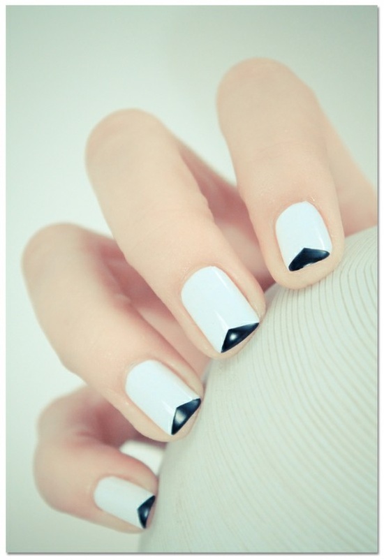 White Nails with Triangle design